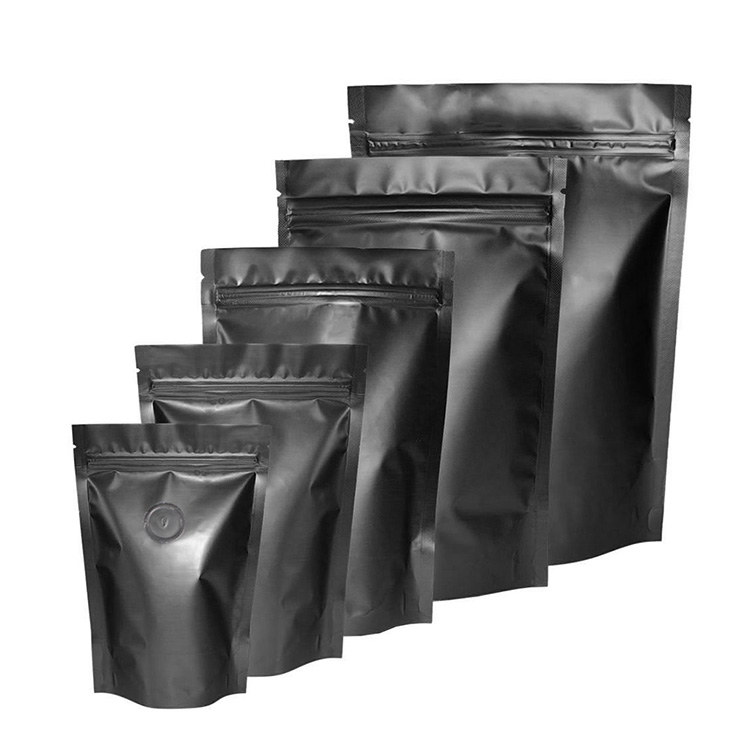 Black Matte Ziplock One Way Valve Coffee Packing Bag
